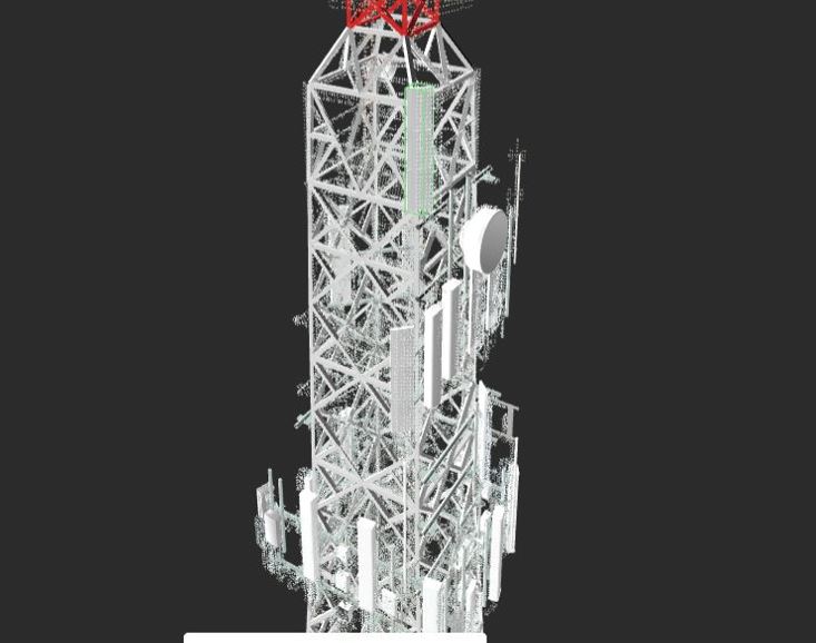 Computer generated image of a telecommunication tower using Sensorem surveying drones.